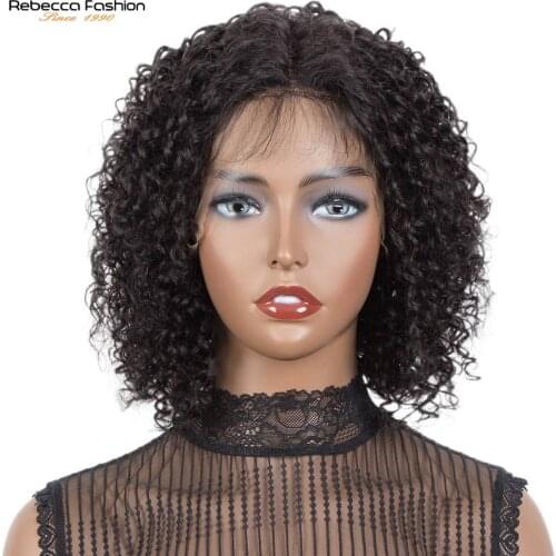 Rebecca Kinky Curly Hair Wig Middle Part Lace Human Hair Wigs For Women Short Curly Bob Lace Wig Peruvian Remy Hair Baby Hair