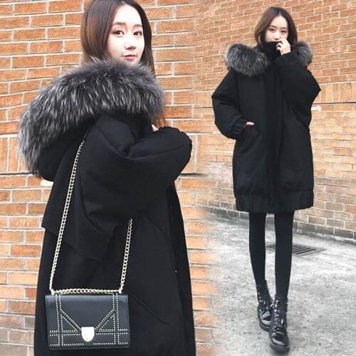 S-4XL big size Big Fur Jacket Women Korean Style Winter Coats Down Cotton Waterproof Windproof Black White Outdoors Sport Parkas