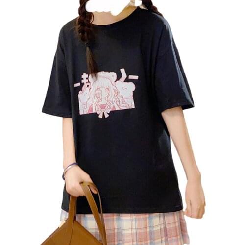 Summer Anime Short Sleeve T-shirts Girls Cute Tops Women Aesthetic Casual Cartoon T Shirt Harajuku Kawaii Graphic Funny Tshirt