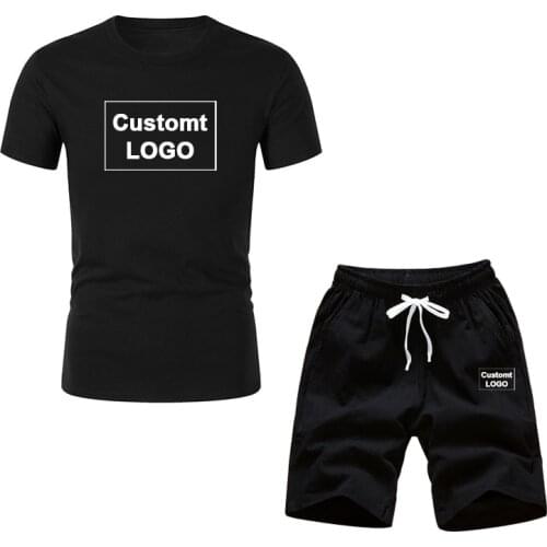 2021 Summer Mens Suit Casual Sports Beach Two-piece Custom Logo Fashion Casual Sports T-shirt Suit Fashion Casual Beach Pants