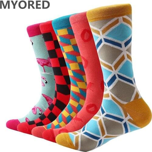 MYORED 5 pair/lot cotton novelty socks funny socks mens casual dress socks wedding gifts party for fun