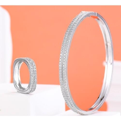 GODKI Luxury Trendy Cute Bangle Ring Set For Women Full Micro Cubic Zircon Pave Party Wedding Saudi Arabic Dubai Jewelry 2021