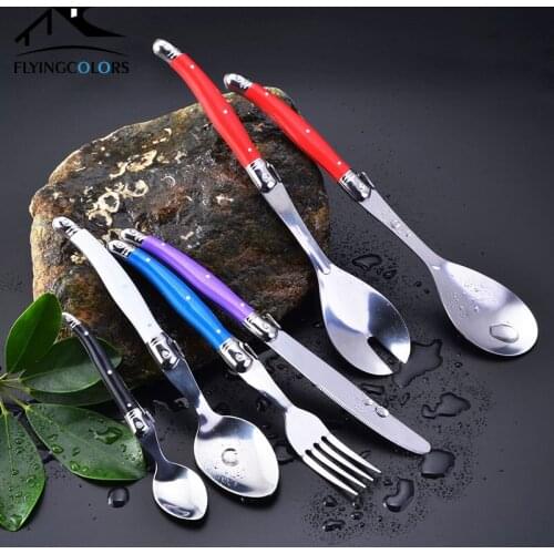 34Pc Stainless Steel Dinnerware Cutlery Set Dinner Knives Forks Salad Coffee Soup Sets Multicolor Handles in box kitchen Utensil