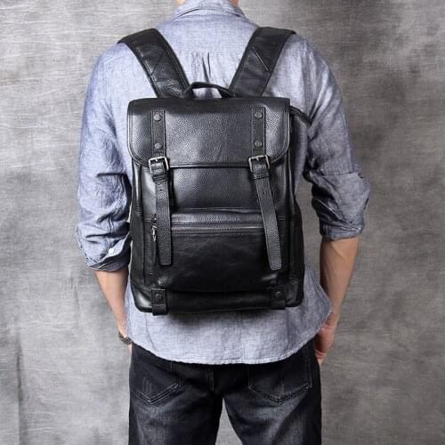 Neutral Genuine leather bag new simple casual first layer cowhide backpack trend fashion men women school bag computer backpack