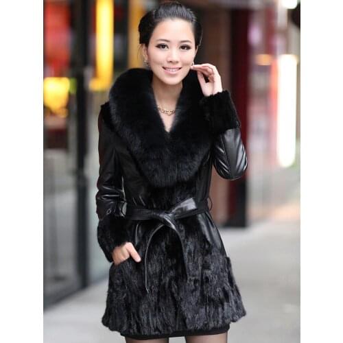 Real Mink Fur Coat Female Genuine Leather Jacket Winter Jacket Women Fox Fur Collar 100% Real Sheepskin Long Coat MY3772