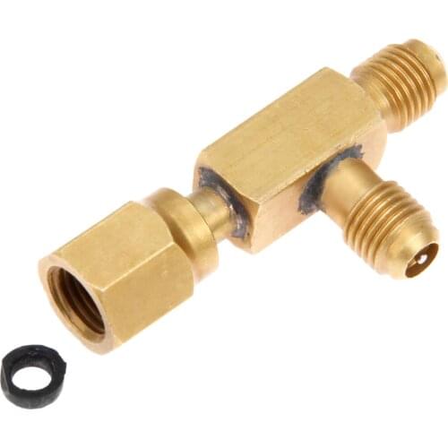 Yetaha Air-conditioning Tee Adapter 1/4" Male flare X 1/4" Male flare X 1/4" female SAE flare With Connector c/w Valves Core