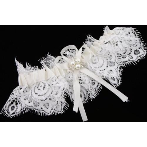 Prettyia Bridal Wedding Pearls Bow Knot Lace Garter Wedding Dress Accessories for Wedding Fancy Party