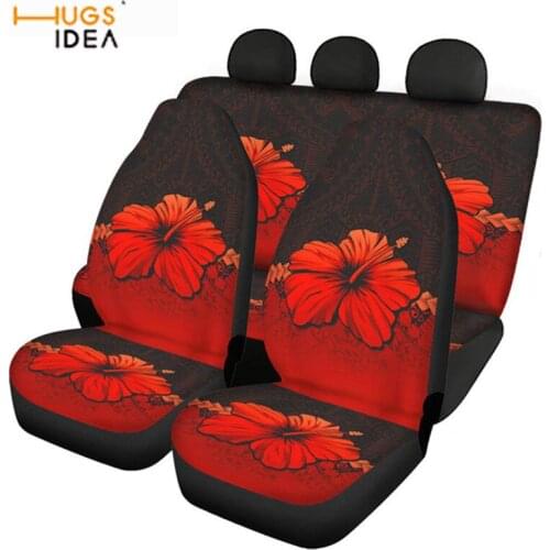 Polynesian Red Hibiscus Pattern Car Seat Cover Waterproof Auto SUV Seat Protection Front &Back Car Accessories No Slip