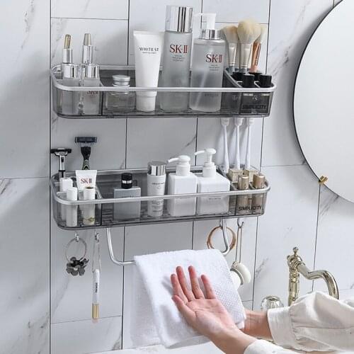 Punch Free Bathroom Shelf Organizer Shampoo Cosmetic Towel Storage Rack Bath Corner Holder Household Items Bathroom Accessories