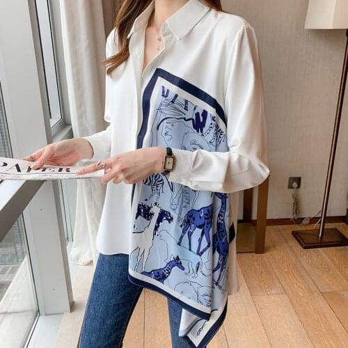 COIGARSAM Shirt Womens Tops Autumn 2021 New Vintage Patchwork Print Long Sleeve Women Shirts