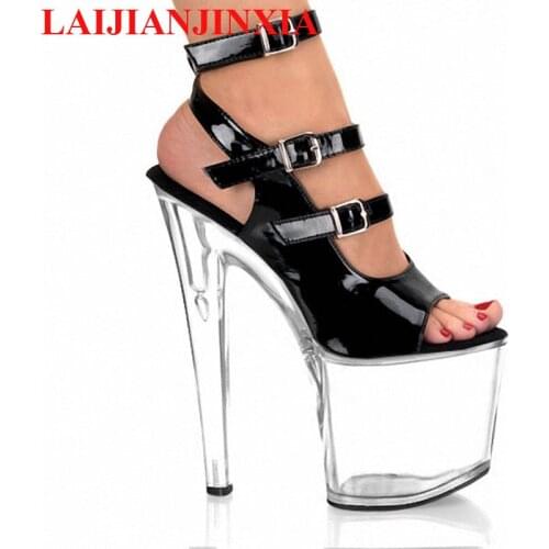 LAIJIANJINXIA Clear High Platform Shoe Ankle Strap 20cm Stripper Shoes Open Toe crystal shoes temptation high heels Dance Shoes