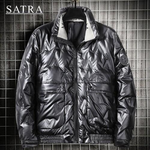 SATRA 2021 New Arrival High Quality Men White 90% Duck Down Bright Surface Print Jackets,Mens Winter Thick Warm Down Jackets