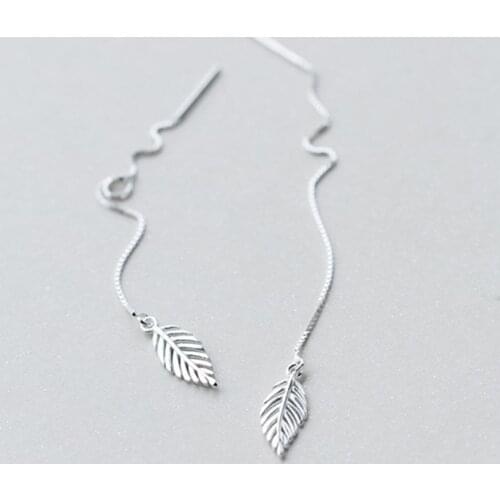XIYANIKE Trendy Leaves Slender Little Fresh Tassel Earring For Women Sterling-silver-jewelry Oorbellen Pendientes De Aro VES6645