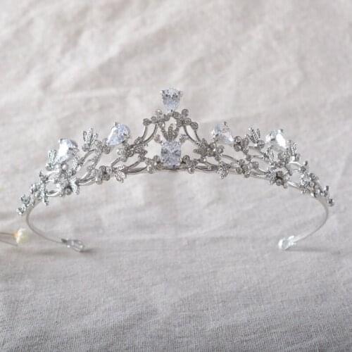 SLBRIDAL Gorgeous Vintage Silver Color Cubic Zircon Wedding Tiara CZ Bridal Queen Princess Pageant Party Crown Women Jewelry
