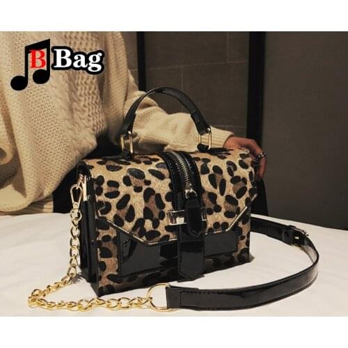 New Fashion Shoulder Bag Female Plush leather Leopard Female Bag Metal chain Retro all-match women Handbag Messenger Bag Satchel