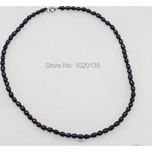 Wow! freshwater black rice pearl chocker necklace 14.5" nature FPPJ wholesale beads