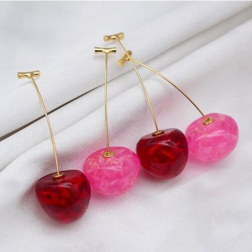 Cherry Fruite Shaped Earrings Sweet Geometric Line Pendientes Temperament Simple Drop Earrings Girls Cute Brincos Jewelry Gifts