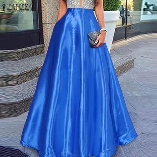 ZANZEA Fashion Women Maxi Long Skirts Summer High Waist Solid A-line Skirt Casual Holiday Party Vestidos Faldas Saia Femme Jupe