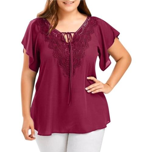 Ladies Lace-up Flare Short Sleeve T-shirt Casual Loose Bandage Top Summer Solid Color V-neck Pullover Leisure Футболка Оверсайз