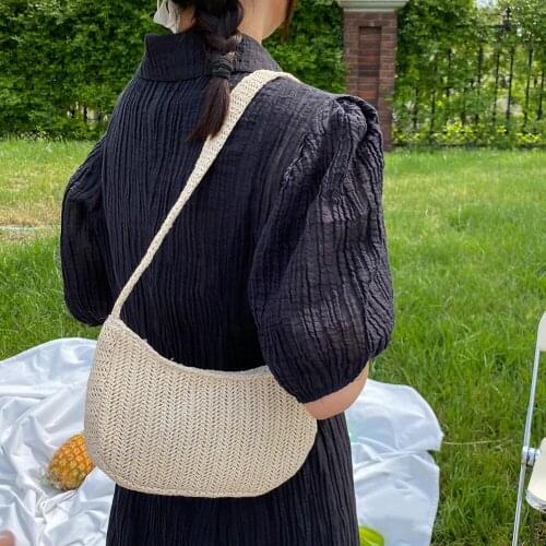 Women Summer Bag Vacation Fashion Woven Solid Color Small Shoulder Underarm Casual Girls Women Armpit Shopping Bags