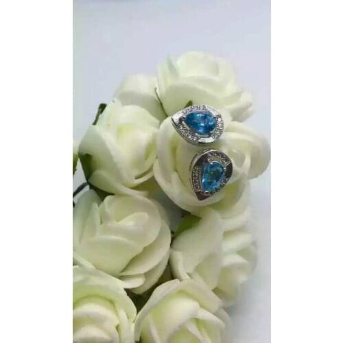 Natural topaz stone earrings 925 silver Natural blue gemstone earring women romantic water drop fine Earrings for anniversary