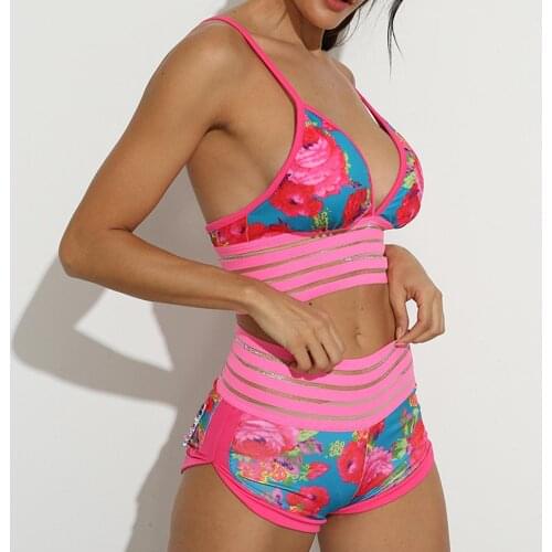 Womens Tracksuit Yoga Set 2PCS Set Women Sexy Printed Flower Bra Sleeveless Tank Top Shorts Fitness Running Gym Sports Clothes