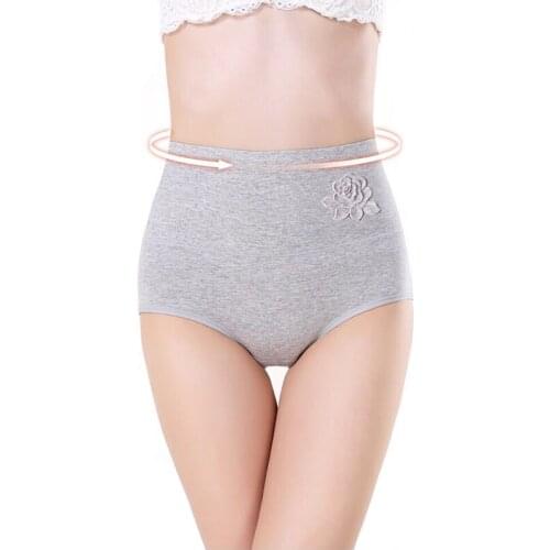 Rose high waist cotton abdomen underwear ladies briefs cotton postpartum no trace belly pants