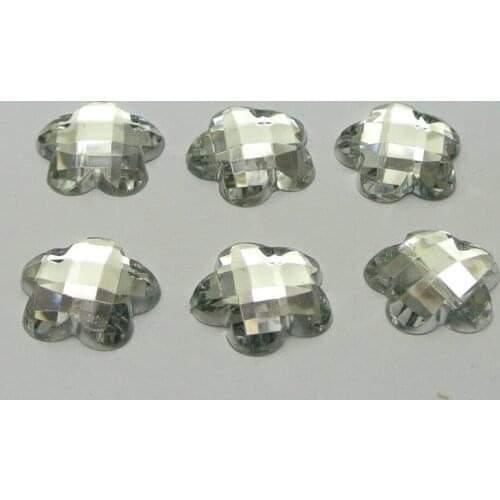 100 Clear Flatback Acrylic Faceted Flower Rhinestone Gems 16mm No Hole