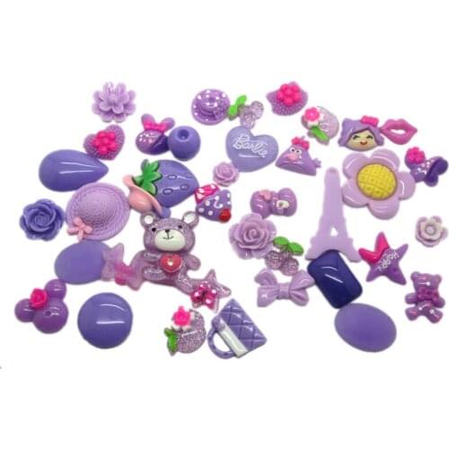 100Pcs Purple Series Mixed Decoration Crafts Beads Frame Flatback Cabochon Scrapbook Kawaii DIY Embellishments Accessories