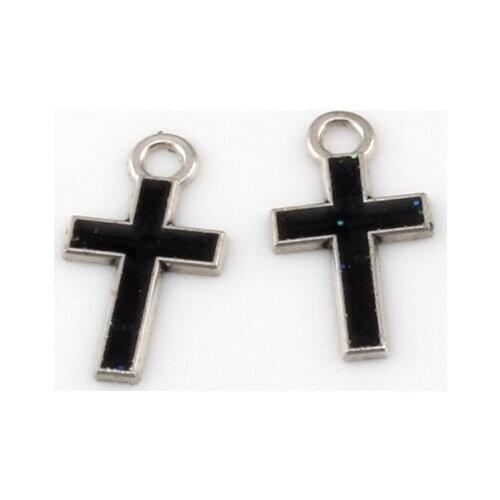 100pcs /lots Black Color Stylish Pretty Small Enamel Cross Alloy Charm 8*15mm A452