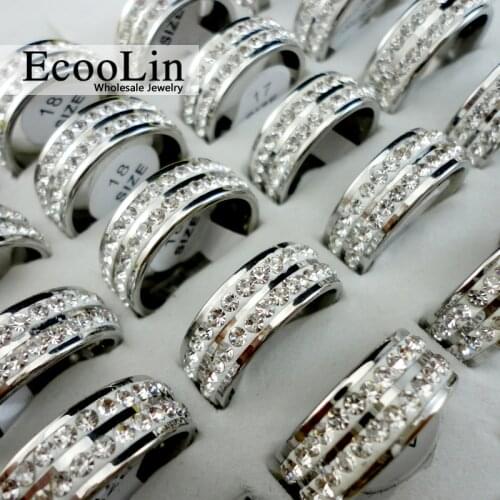 100Pcs Women Classic Cubic Zirconia 316L Stainless Steel Rings Engagement Anniversary Wedding Ring Female Jewelry Bulks Lot R066