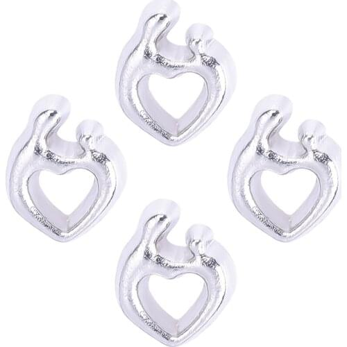F482 Silver Mom&Baby Love Heart Floating Locket Charms Fit Floating Glass Lockets 8*6mm