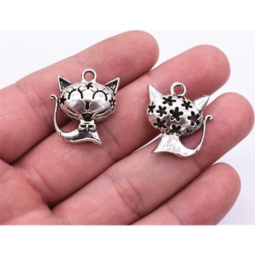 23*21mm 5pcs Antique Silver Plated Hollow Cat Charms Pendant For DIY Necklace Bracelet Jewelry Accessories