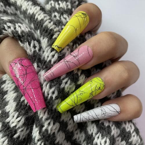 30pcs/box Professional Glitter Fake Nails Tips Coffin Long Ballerina Full Cover Nail Polish Decor Nail Accessories