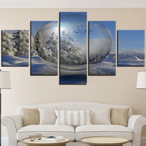 5 Pieces Snow Canvas Painting Ice Ball Bubbles Posters Winter And Tree Pictures Landscape Wallpapers For Home Kitchen Decor