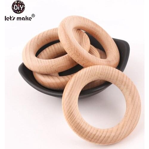 Lets make 65mm 50pcs Wholesale New Size Teething Wooden Beech Rings Food Grade Teethers Nursing Necklace Accessories Teether