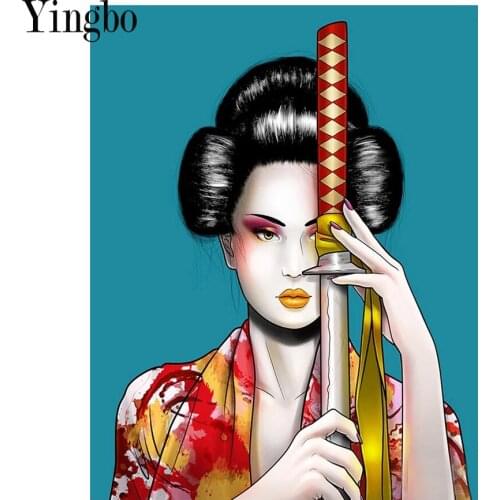 5D Diamond Painting Full Rhinestone Mosaic Japanese woman Samurai sword 3D Embroidery Cross Stitch Diamond Embroidery Sales