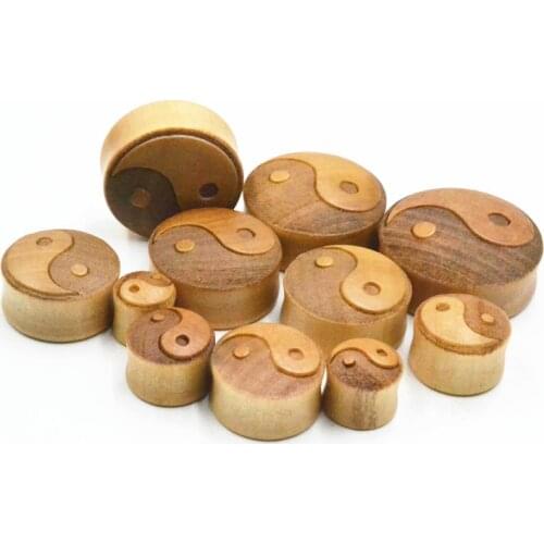110PCS Free Shippment Body Jewelry- YINGYANG Wood Ear Plugs Ear Scretcher Tunnle Sets Earlet Gauge 8mm up to 20mm
