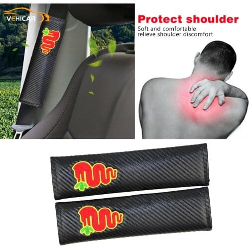 VEHICAR 2PCS Seat Belt Covers Carbon Fiber Safety Belt Pads For Driver Shoulder Protector With Alfa Romeo Snake Logo
