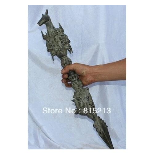Free Shipping wang 000904 21" OLD Tibetan Buddhism Ritual Stool Bronze Horse Head Phurba Dagger Holder