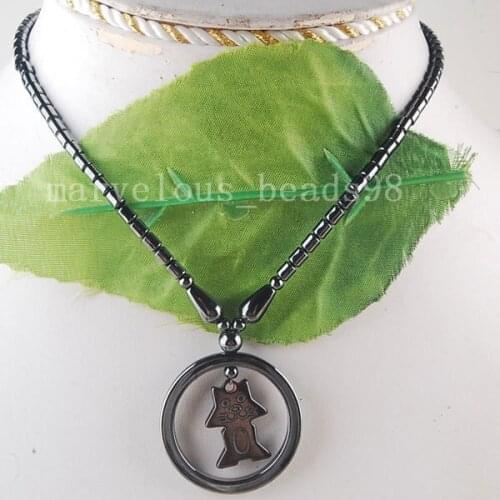 Free shipping Fashion Jewelry Black Non-Magnetic Hematite Round Cat Pendant Necklace 1Pcs G6169