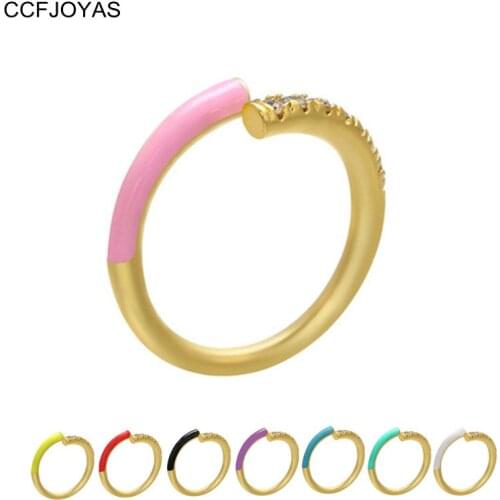 CCFJOYAS Multicolor Rainbow Oil Dripping Micro-Inlaid Zircon Ring for Women High Quality Copper Open Ring Jewelry Accessories