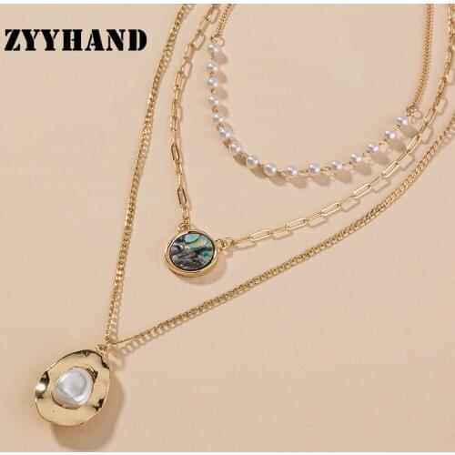 Natural Abalone Shelll Women Pendant Necklace Golden Color Baroque Fake Pearl Cross Chain Girl Party Irregular Jewelry