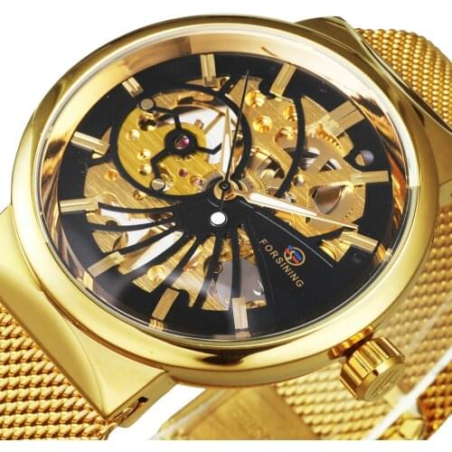 FORSINING Skeleton Watches Mens 2020 Gold Watch Men Luxury Top Brand Wristwatch Mesh Strap Mechanical Clock Gift часы мужские