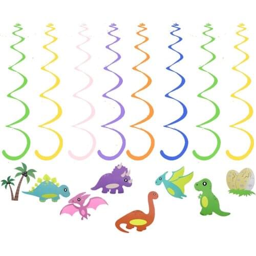 Dinosaur Birthday Party Decor PVC Foil Swirls Prehistoric Jurassic Party Garlands Boy First Birthday Ceiling Hanging