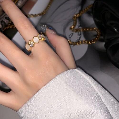 Womens copper CZ Rings Geometry shell wedding Engagement Ring femme for party gift charm Rhinestone ins Jewelry