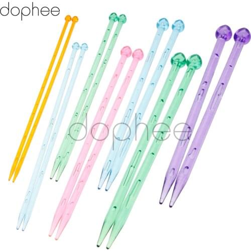 Dophee 14pcs/set Candy-Colored Plastic Crystal Knitting Needles Weaving Tools Crochet Needles DIY Scarf Sweater Needlework Set