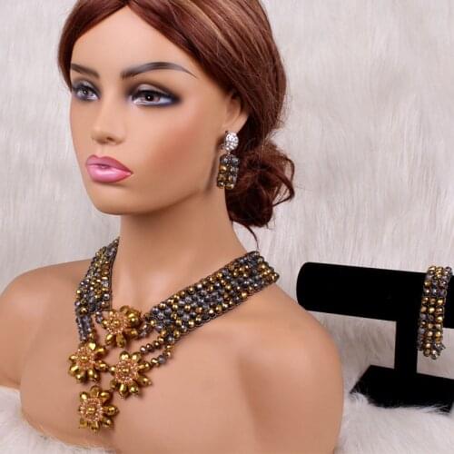 Dudo African Wedding Jewelry Sets Crystal Gold and Grey Two Colors Custom Necklace is Available Craft Flowers Jewellery Set