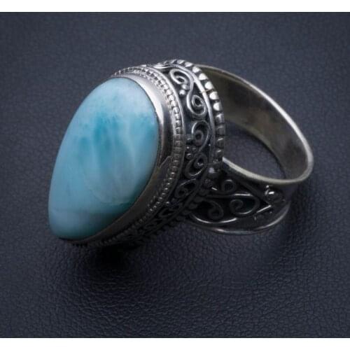 Natural Caribbean Larimar Vintage 925 Sterling Silver Ring, US Size 7.75 R3381