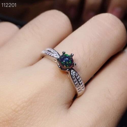 Fashion simple delicate round Natural black opal gem Ring S925 Silver Natural Gemstone Ring Womens party gift fine Jewelry